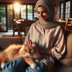 Photo of a woman relaxing with her cat